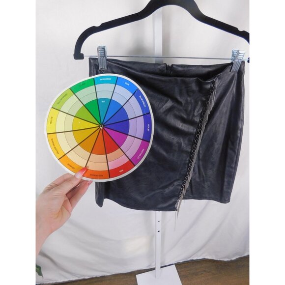 New Collection Skirt Womens Large Black Faux Leather Chain Fringe Made in Italy - Picture 7 of 9